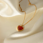 18K gold light luxury fashion love inlaid red agate design pendant necklace - QH Clothing