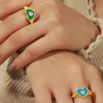 18K gold novel and fashionable love inlaid zircon design open ring - QH Clothing