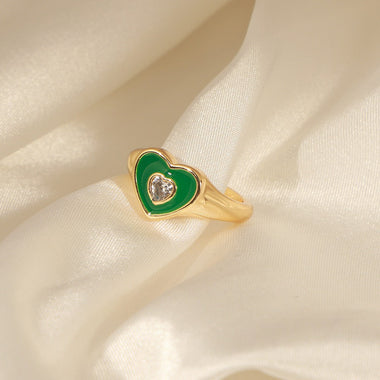 18K gold novel and fashionable love inlaid zircon design open ring - QH Clothing