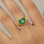 18K gold novel and fashionable love inlaid zircon design open ring - QH Clothing