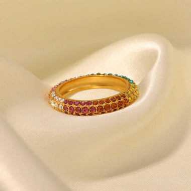 18K Gold Multi-Coloured Inlaid Ring - QH Clothing