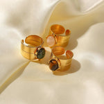 18K Gold Natural Tiger Eye Ring - QH Clothing