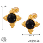 Gold-tone earrings with black stones in 18K gold light luxury style jewelry set