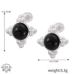 Pair of silver earrings with black stones from 18K gold light luxury jewelry set