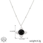 Silver necklace featuring black stone pendant in 18K gold light luxury style jewelry set