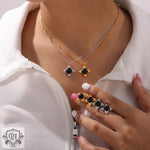 18K Gold and Silver Clover Jewelry Set in Light Luxury Style Necklace and Earrings