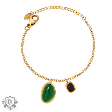 18K gold retro palace style inlaid agate design anklet - QH Clothing