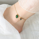 18K gold retro palace style inlaid agate design anklet - QH Clothing