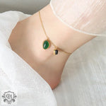 18K gold retro palace style inlaid agate design anklet - QH Clothing