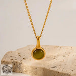 18K Gold Opulent Olive Green Opal Pendant Necklace - QH Clothing