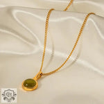 18K Gold Opulent Olive Green Opal Pendant Necklace - QH Clothing