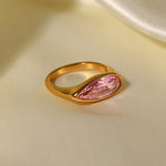 18K Gold Oval Pink Zirconia Ring - QH Clothing