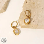 18K Gold Oval Zirconia Earrings - QH Clothing