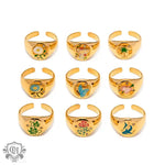 18K Gold Patterned Flat Top Ring - QH Clothing