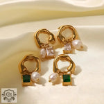 18K Gold Pearl and Zircon Drop Earrings - QH Clothing