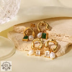 18K Gold Pearl and Zircon Drop Earrings - QH Clothing