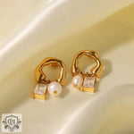 18K Gold Pearl and Zircon Drop Earrings - QH Clothing