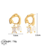 18K Gold Pearl and Zircon Drop Earrings - QH Clothing