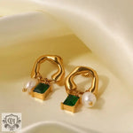 18K Gold Pearl and Zircon Drop Earrings - QH Clothing