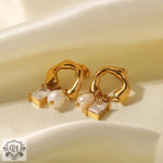 18K Gold Pearl and Zircon Drop Earrings - QH Clothing