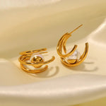 18K Gold Pearl C-Shape Earrings - QH Clothing