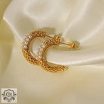 18K Gold Pearl C Shape Earrings - QH Clothing