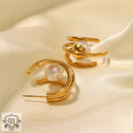 18K Gold Pearl C-Shape Earrings - QH Clothing