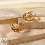 18K Gold Pearl C-Shape Earrings - QH Clothing