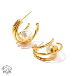 18K Gold Pearl C-Shape Earrings - QH Clothing