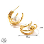 18K Gold Pearl C-Shape Earrings - QH Clothing