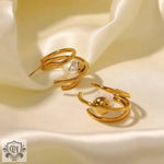 18K Gold Pearl C-Shape Earrings - QH Clothing