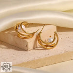 18K Gold Pearl C-Shape Earrings - QH Clothing