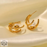 18K Gold Pearl C-Shape Earrings - QH Clothing