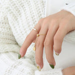 18K Gold Pearl Chain Adjustable Ring - QH Clothing