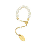 18K Gold Pearl Chain Adjustable Ring - QH Clothing