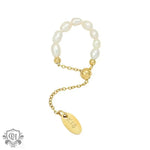 18K Gold Pearl Chain Adjustable Ring - QH Clothing