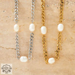 18k gold noble simple pearls and Cuban chain design bracelet - QH Clothing