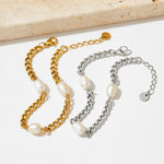 18k gold noble simple pearls and Cuban chain design bracelet - QH Clothing