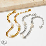 18k gold noble simple pearls and Cuban chain design bracelet - QH Clothing