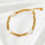 18k gold noble simple pearls and Cuban chain design bracelet - QH Clothing