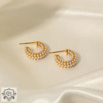 18K Gold Pearl-Encrusted C-Shaped Earrings - QH Clothing