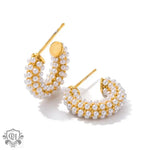 18K Gold Pearl-Encrusted C-Shaped Earrings - QH Clothing