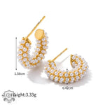 18K Gold Pearl-Encrusted C-Shaped Earrings - QH Clothing