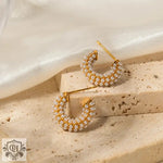 18K Gold Pearl-Encrusted C-Shaped Earrings - QH Clothing