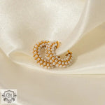 18K Gold Pearl-Encrusted C-Shaped Earrings - QH Clothing