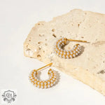 18K Gold Pearl-Encrusted C-Shaped Earrings - QH Clothing