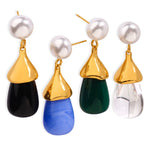 18K gold exquisite noble pearls and gemstone design versatile earrings - QH Clothing