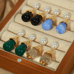 18K gold exquisite noble pearls and gemstone design versatile earrings - QH Clothing