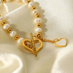 18K Gold Pearl Heart OT Buckle Bracelet - QH Clothing