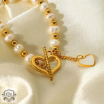 18K Gold Pearl Heart OT Buckle Bracelet - QH Clothing